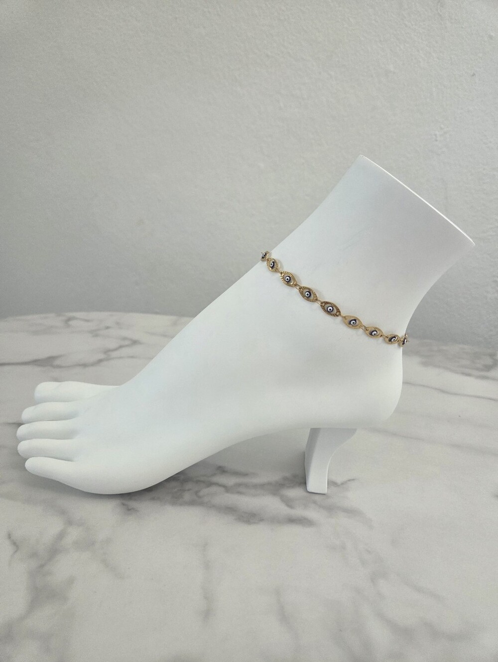 Gold Evil Eye Anklet Stainless Steel Turkish Eye Ankle Bracelet Link Chain - Picture 6 of 13